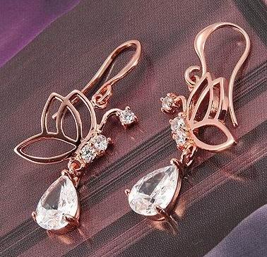 BUTTERFLY CZ DANGLE EARRINGS-37mm long
